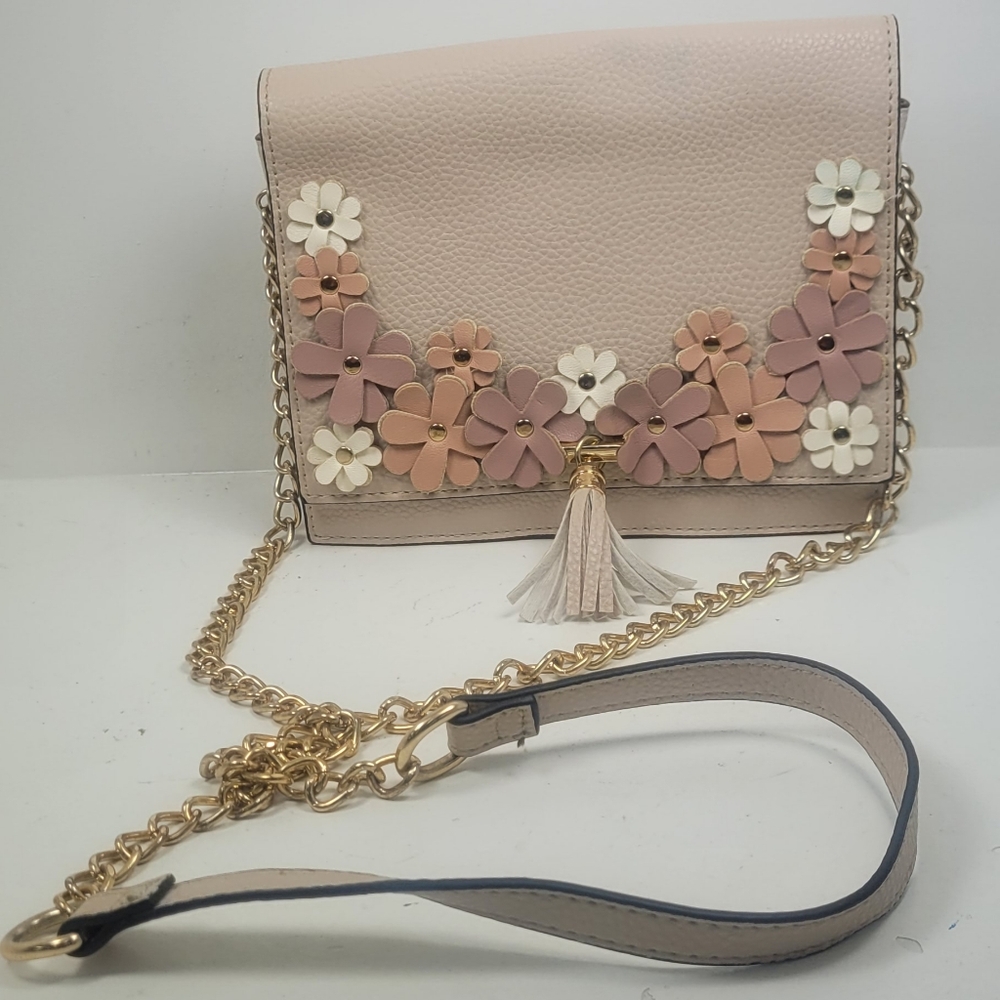 Floral Embellished Pink and Cream Women's Bag
